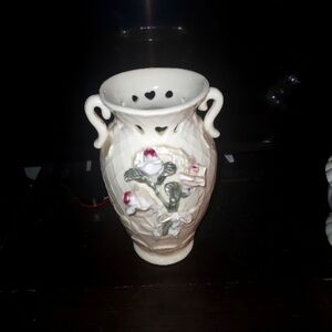 VTG. Antique Capodimonte Porcelain Flower Pink Rose & Lace Bud Vase UNMARKED jar